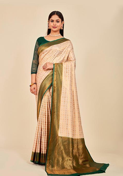 Green Woven Pure Silk Saree Set