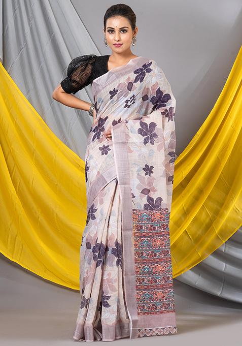 Multicolor Printed Cotton Saree Set