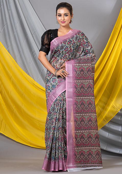 Multicolor Printed Cotton Saree Set