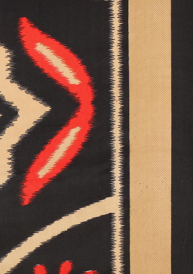 Red And Multicolour Abstract Print Crepe Saree Set