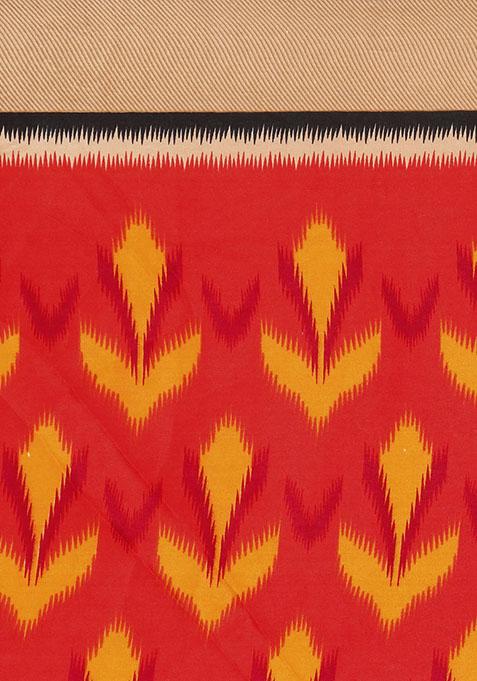 Red And Multicolour Abstract Print Crepe Saree Set