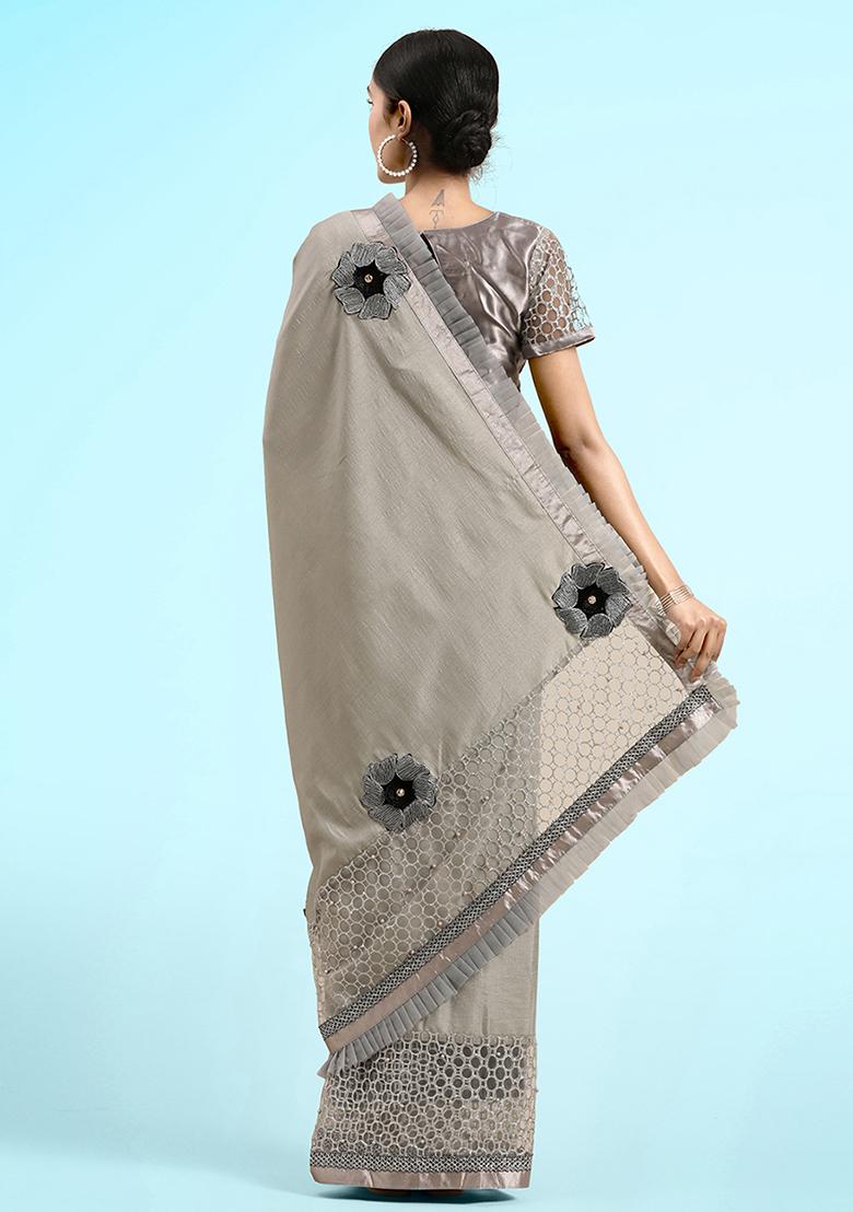 Grey Swarovski Gota Work Georgette Saree Set