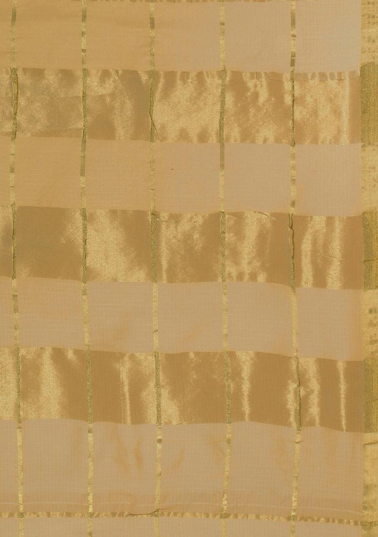 Beige Printed Cotton Silk Saree Set - Indya