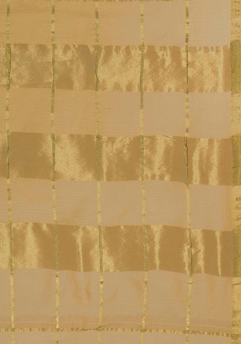 Beige Printed Cotton Silk Saree Set