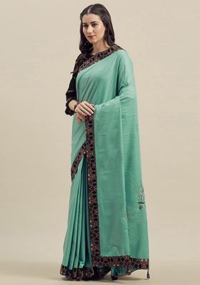 Sea Green Embroidered Ruby Silk Saree Set