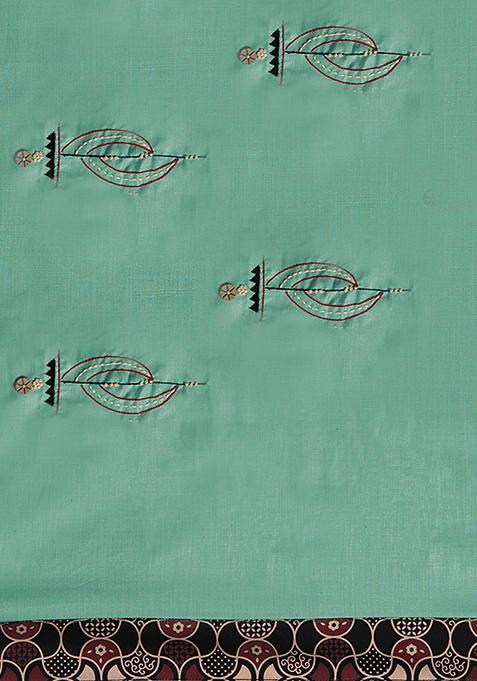 Sea Green Embroidered Ruby Silk Saree Set