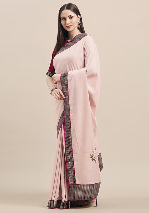 Pink Embroidered Ruby Silk Saree Set