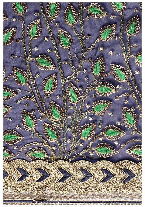 Green And Blue Embroidered Lycra Faux Georgette Saree Set