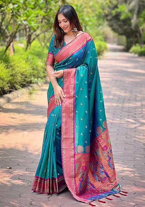 Green Zari Woven Silk Saree Set