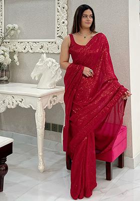 Maroon Sequin Embroidered Art Silk Saree Set