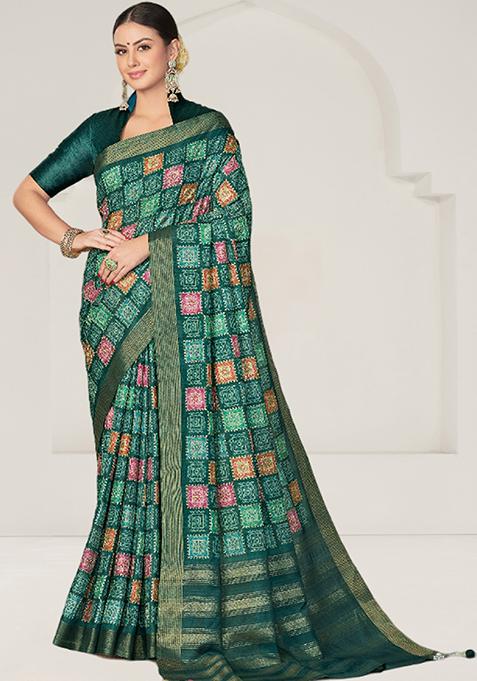 Green Resham Embroidered Art Silk Saree Set