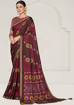 Maroon Resham Embroidered Art Silk Saree Set