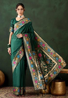 Green Zari Woven Silk Saree Set