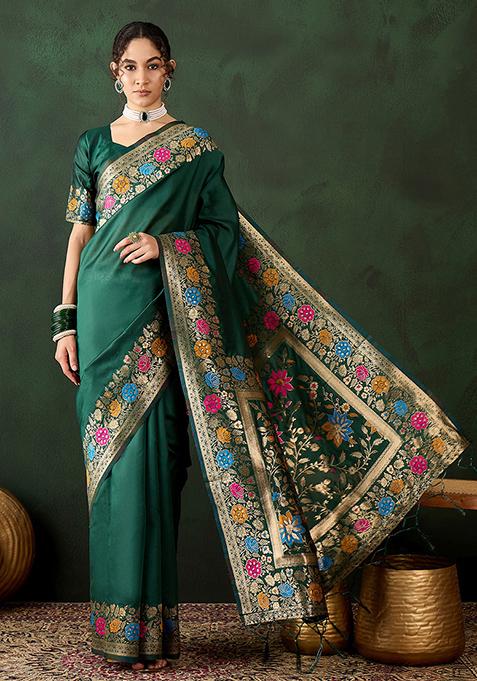 Green Zari Woven Silk Saree Set