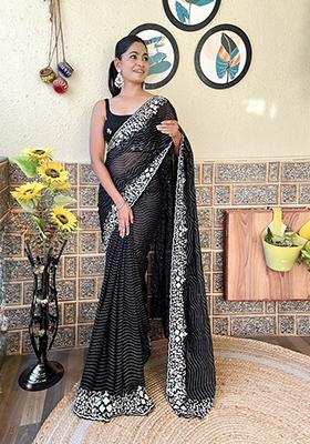 Black Sequin Embroidered Georgette Saree Set