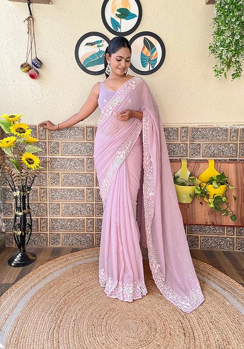 Lavender Sequin Embroidered Georgette Saree Set