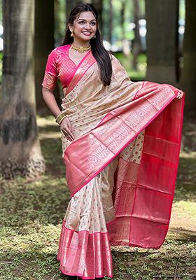 Chiku Brown Zari Woven Silk Saree Set