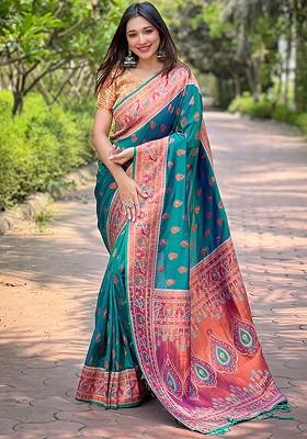 Green Zari Woven Paithani Silk Saree Set