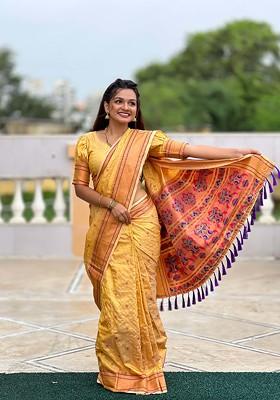 Yellow Zari Woven Silk Saree Set