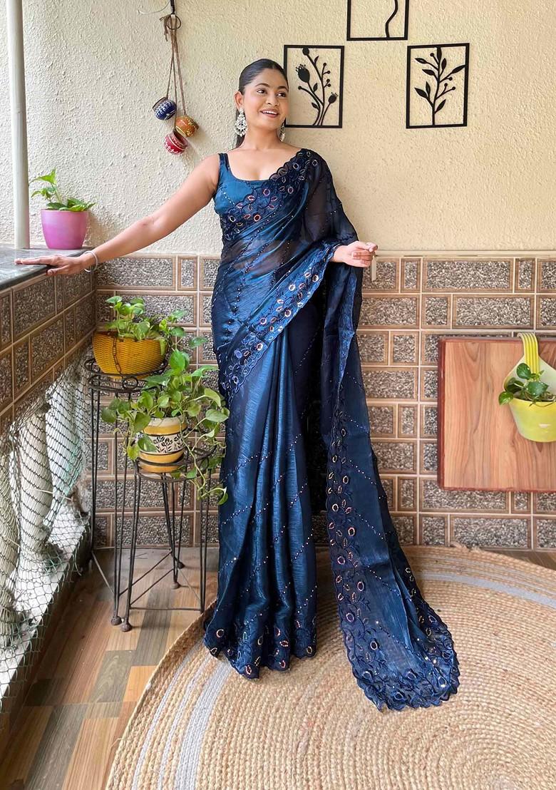 Green Resham Embroidered Art Silk Saree Set