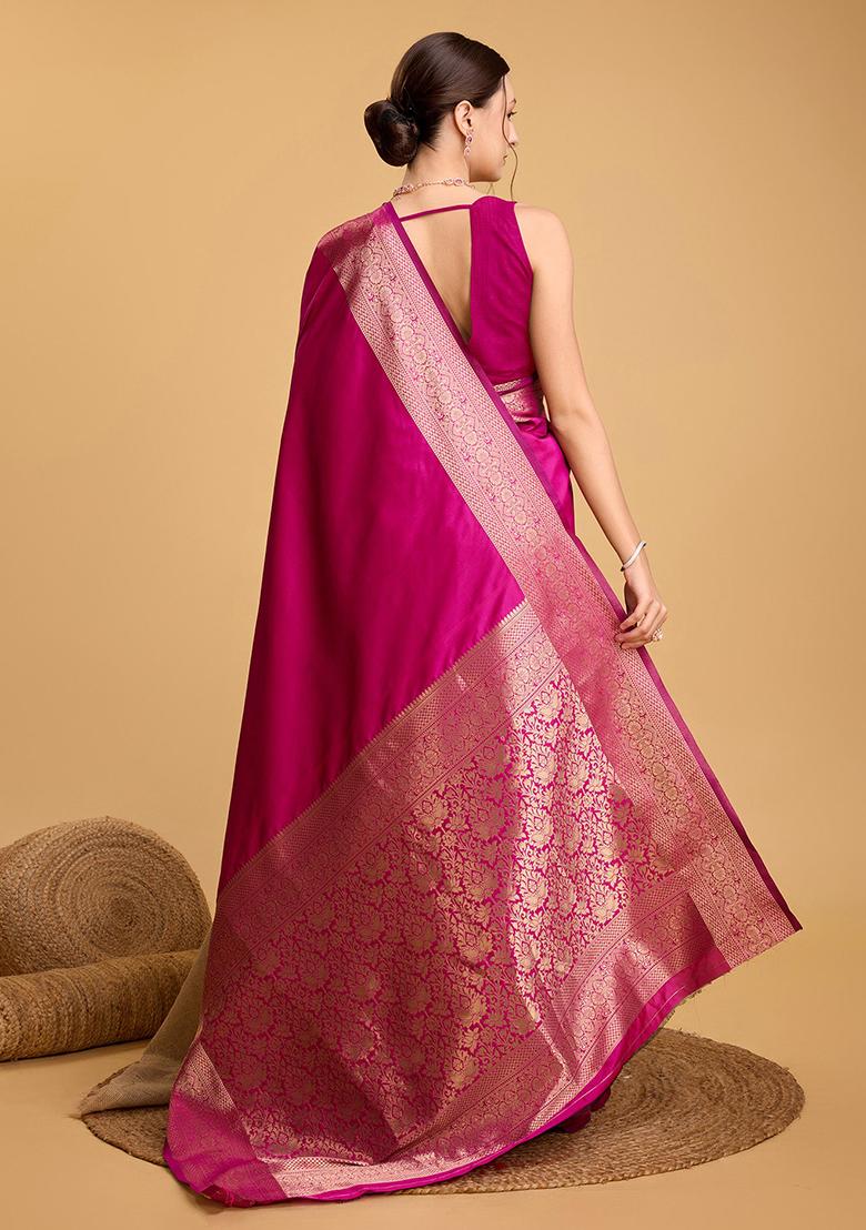 Pink Woven Banarasi Silk Saree Set