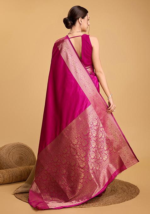 Pink Woven Banarasi Silk Saree Set