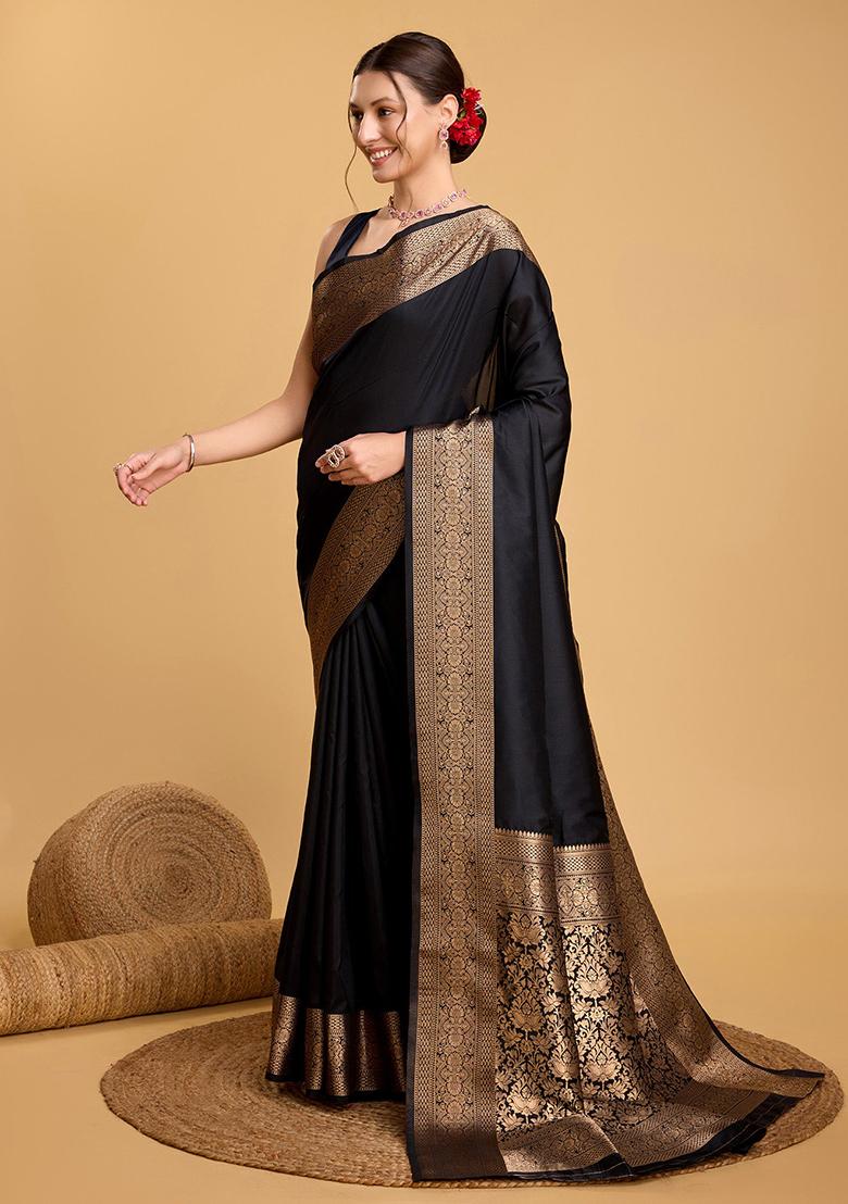 Black Woven Banarasi Silk Saree Set