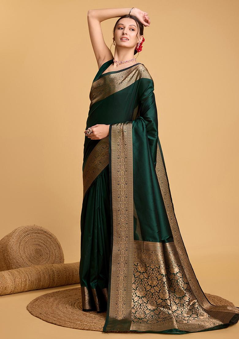 Green Woven Banarasi Silk Saree Set