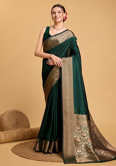 Green Woven Banarasi Silk Saree Set