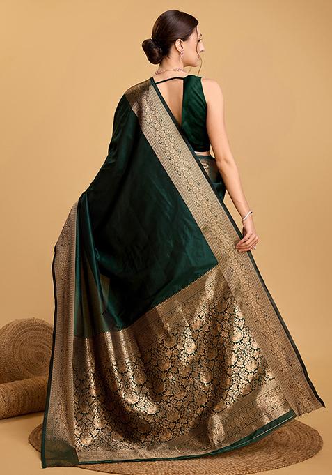 Green Woven Banarasi Silk Saree Set