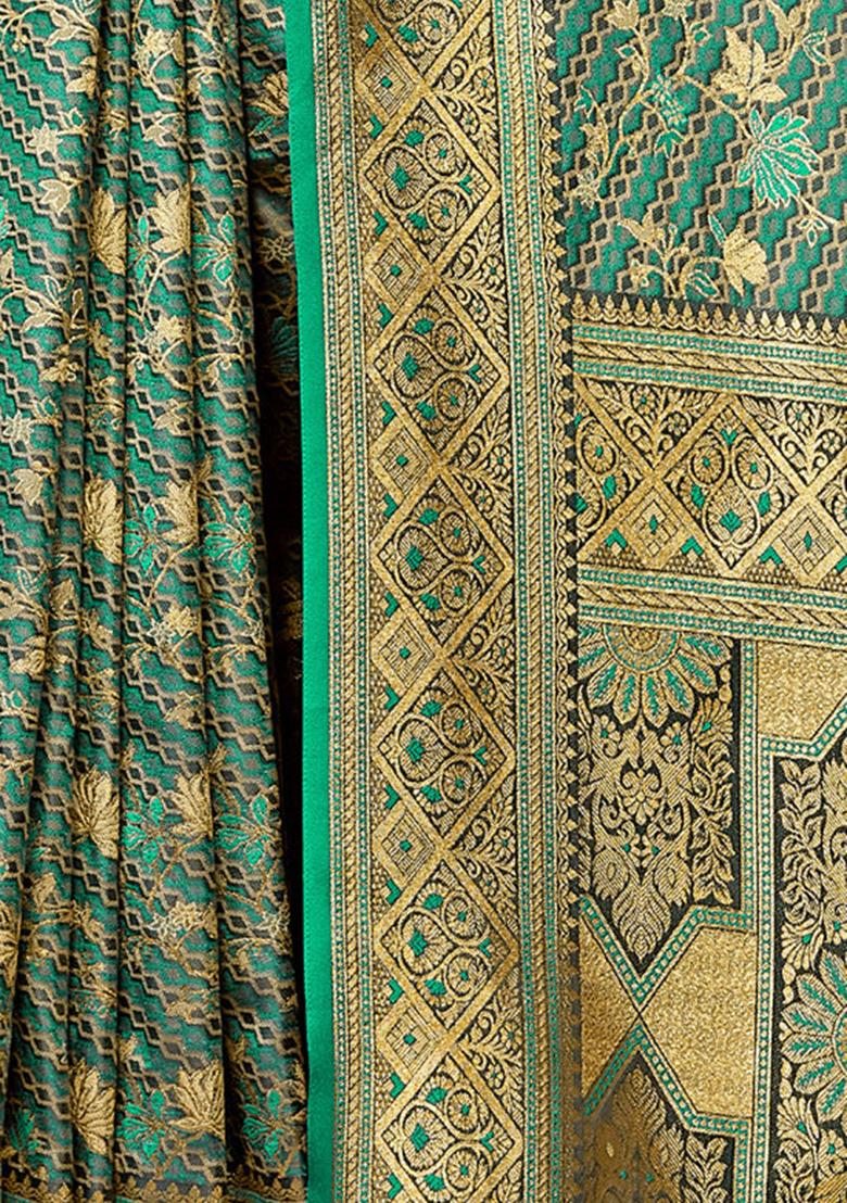 Teal Blue Jacquard Satin Silk Saree Set