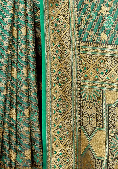 Teal Blue Jacquard Satin Silk Saree Set