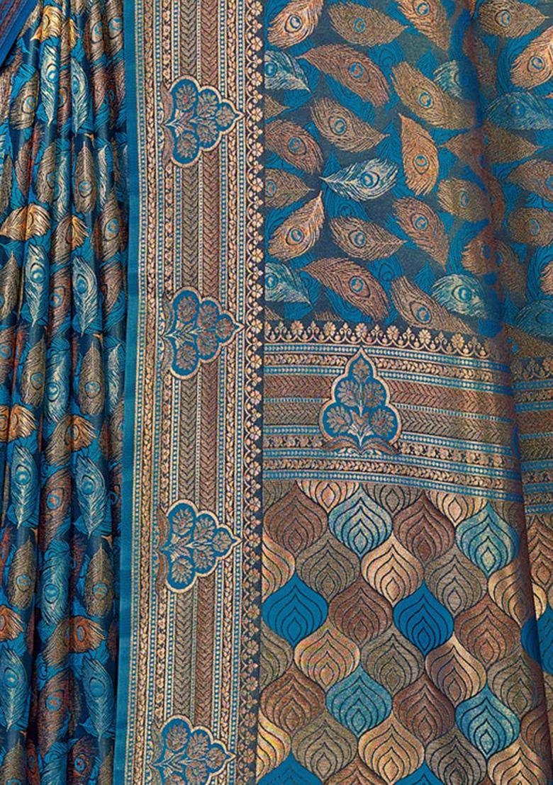 Blue Jacquard Satin Silk Saree Set