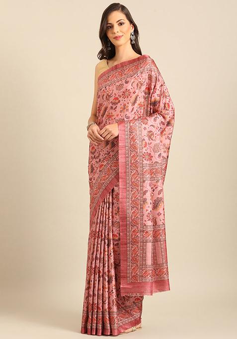 Pink Jacquard Cotton Saree Set