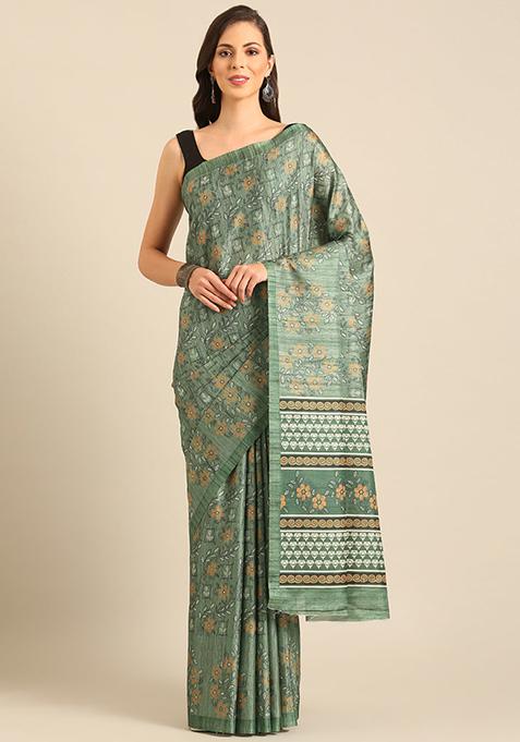 Green Jacquard Cotton Saree Set