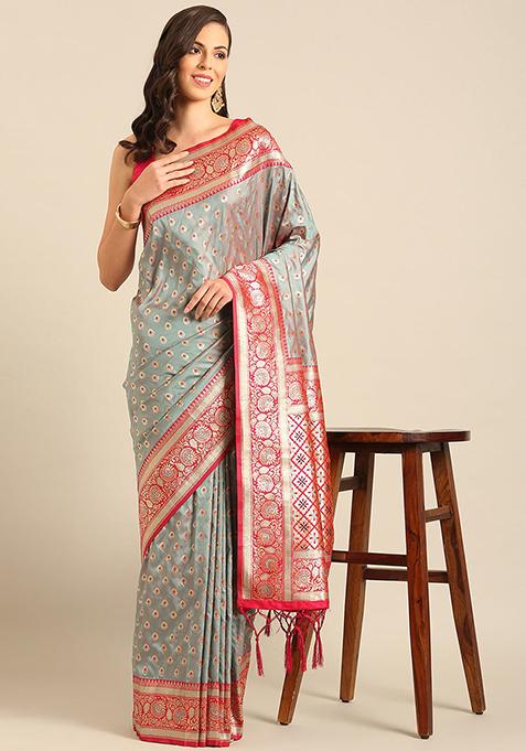 Sea Green Jacquard Banarasi Silk Saree Set