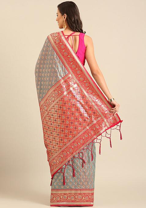 Sea Green Jacquard Banarasi Silk Saree Set