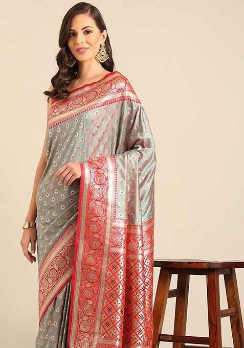 Sea Green Jacquard Banarasi Silk Saree Set
