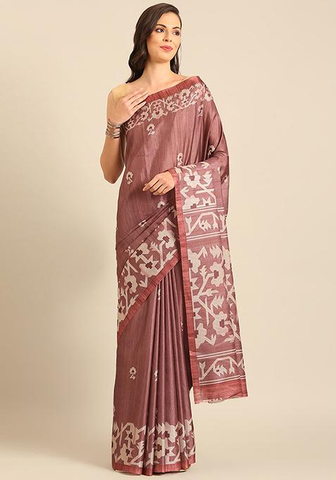 Burgundy Jacquard Cotton Saree Set