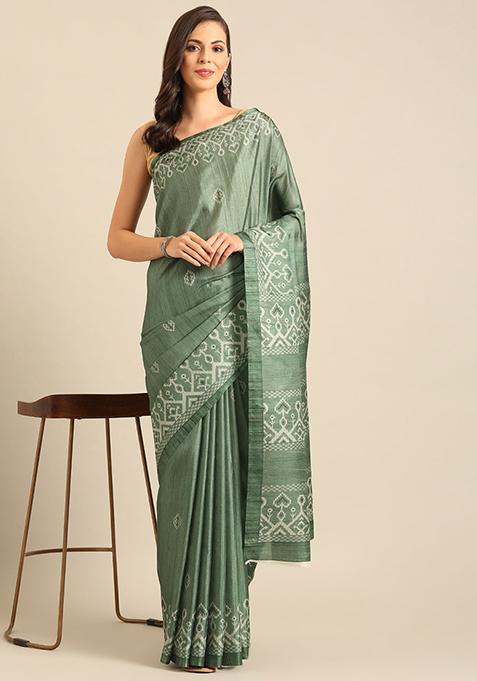 Green Jacquard Cotton Saree Set