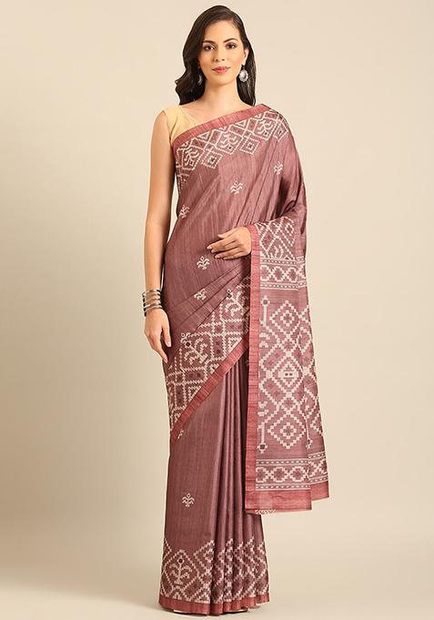 Burgundy Jacquard Cotton Saree Set