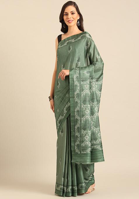 Green Jacquard Cotton Saree Set