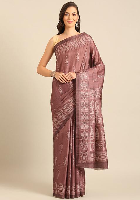 Burgundy Jacquard Cotton Saree Set