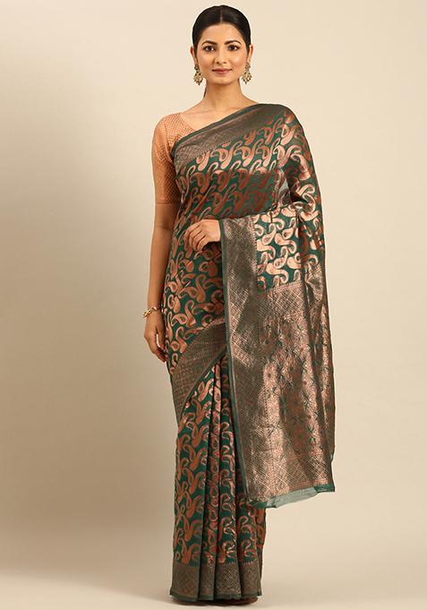 Green Jacquard Cotton Saree Set