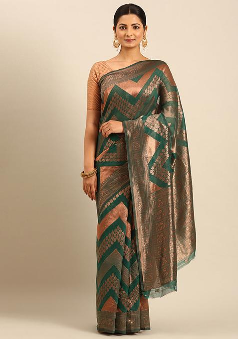 Green Jacquard Cotton Saree Set