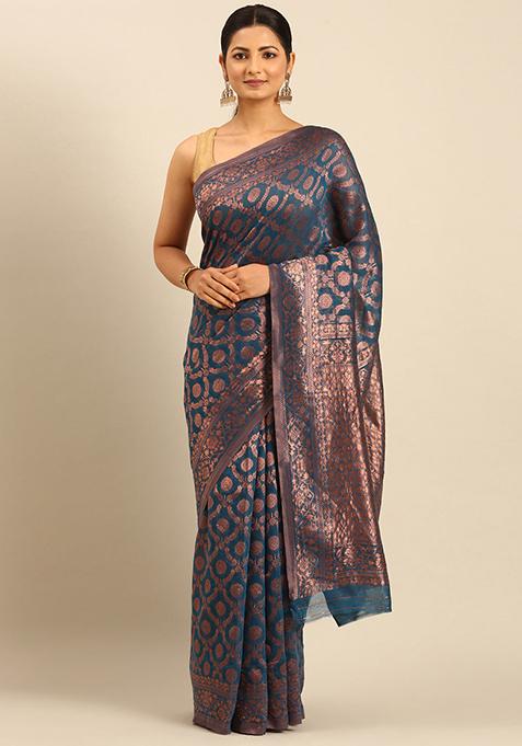 Sky Blue Jacquard Cotton Saree Set