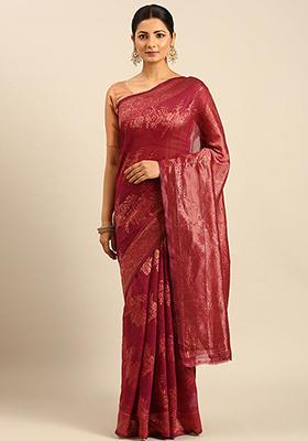 Magenta Printed Cotton Saree Set