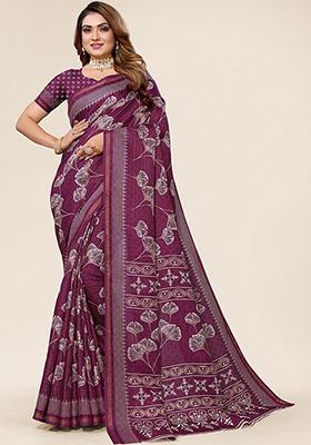 Magenta Printed Dhola Silk Saree Set