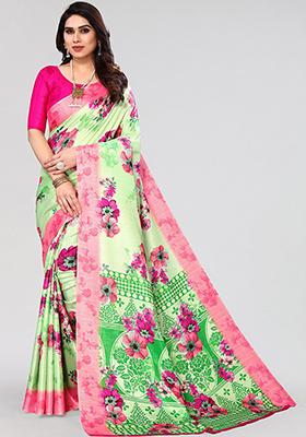 Light Green Printed Khadi Silk Saree Set