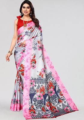 Grey Printed Khadi Silk Saree Set
